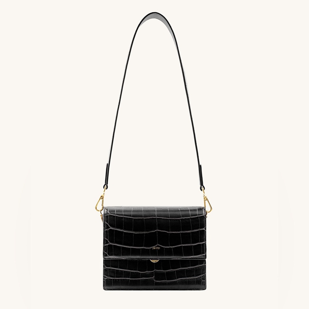 JW PEI Women's FAE Top Handle Crossbody black snake skin